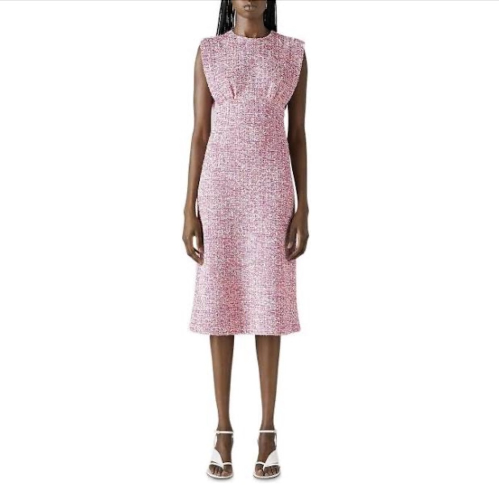 St. John Pink Bouclé Tweed Knit Midi Dress, Size 4
